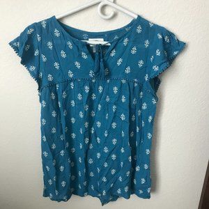 Old Navy Blue & White Short Sleeve Peasant Blouse